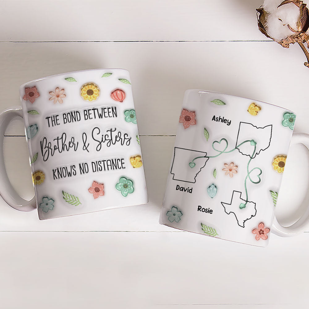 Custom Christmas & Birthday Gift for Brother & Sister • Miles Apart But Forever Connected - Personalized 3D Inflated Effect Coffee Mug