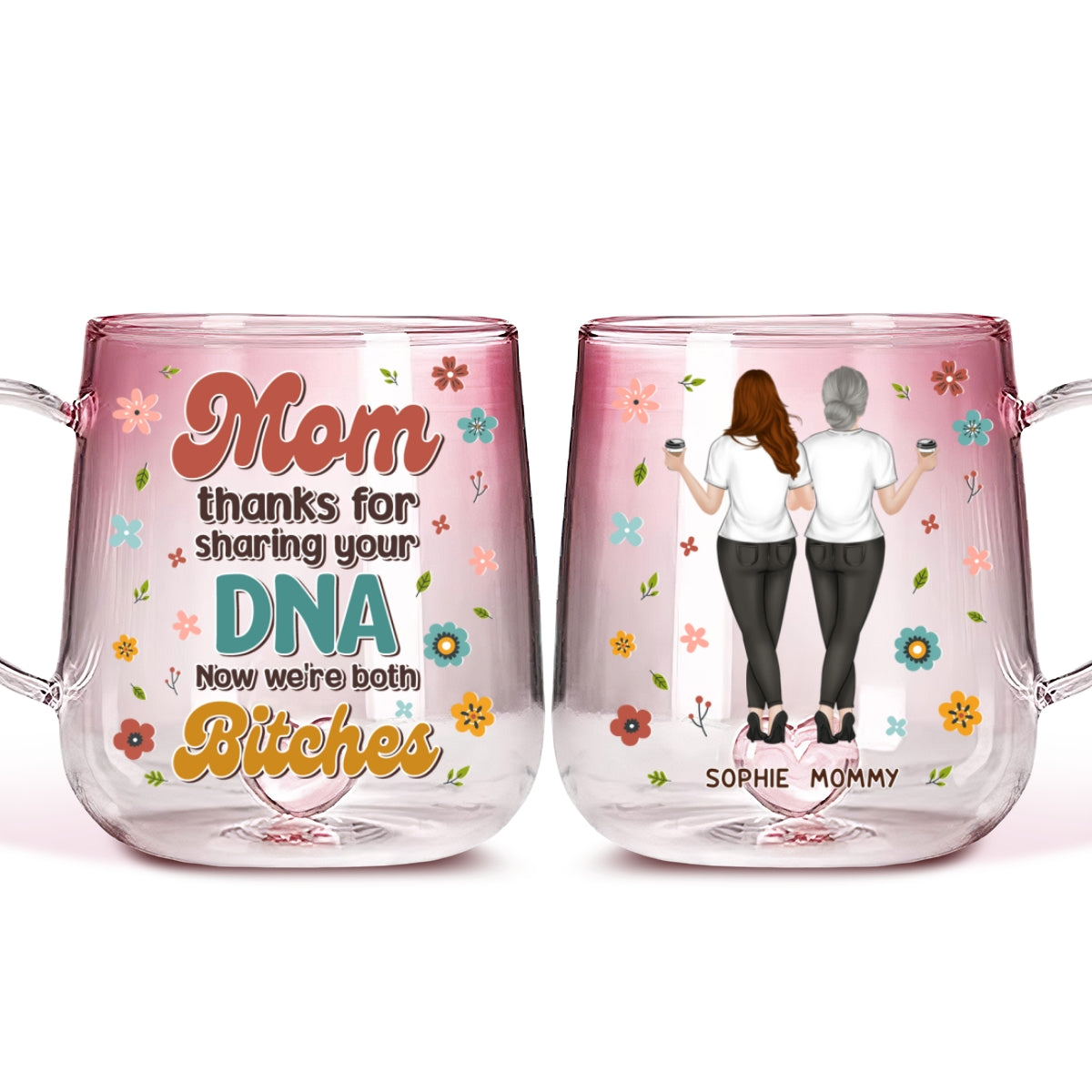 Custom Mother's Day Gift for Mom & Grandma • Great Mommy - Personalized Pink Gradient Glass Mug