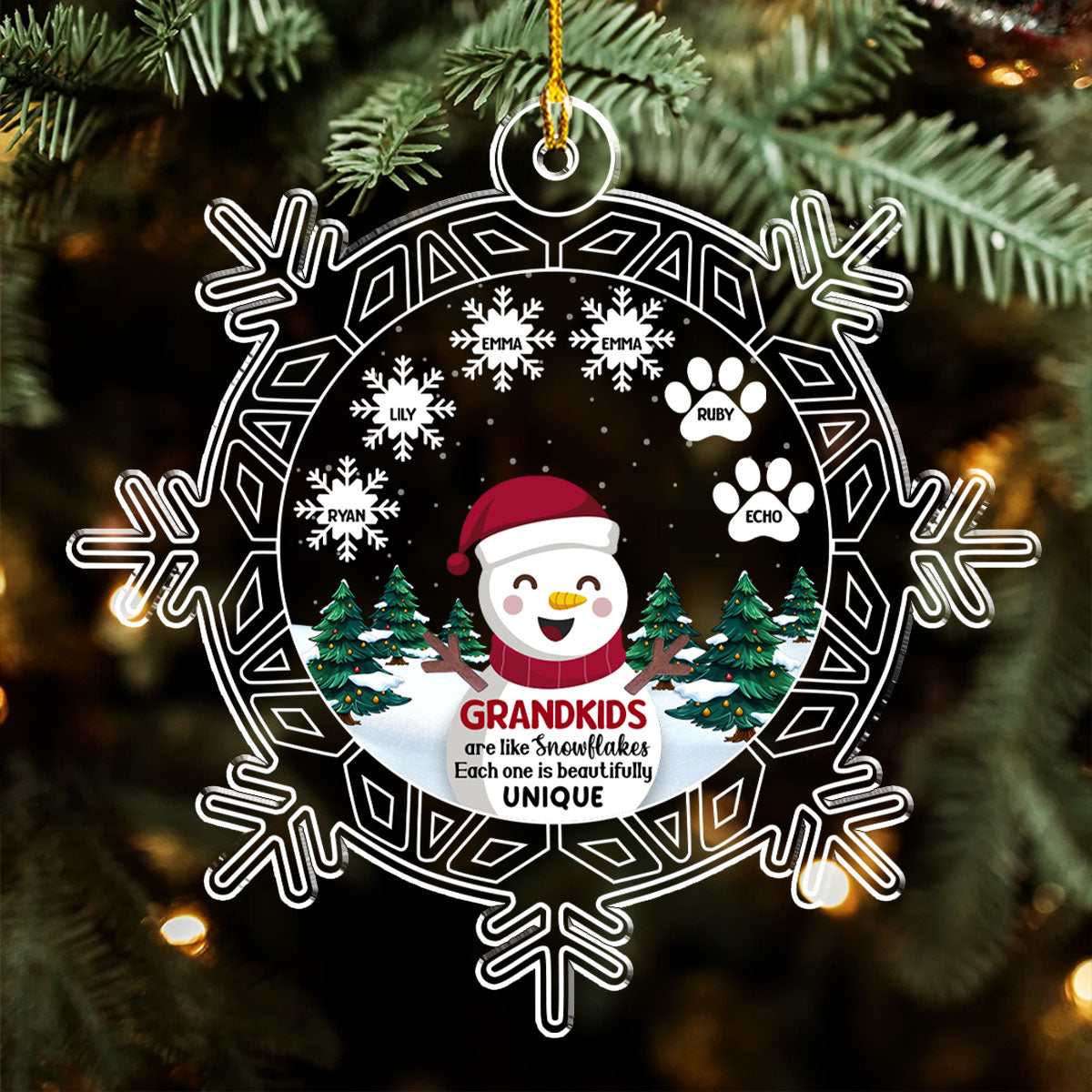 Custom Keepsake Christmas Ornament •  Snowman Grandma And Grandkids - Personalized Acrylic Ornament