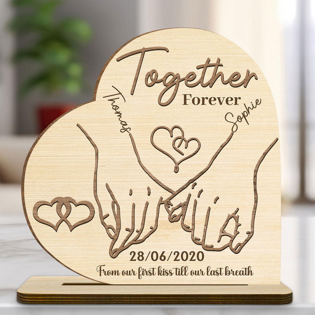 Custom Decor for Husband, Gift for Him • Together Forever Ver 2 - Personalized 2-Layer Wood Plaque With Flat Base