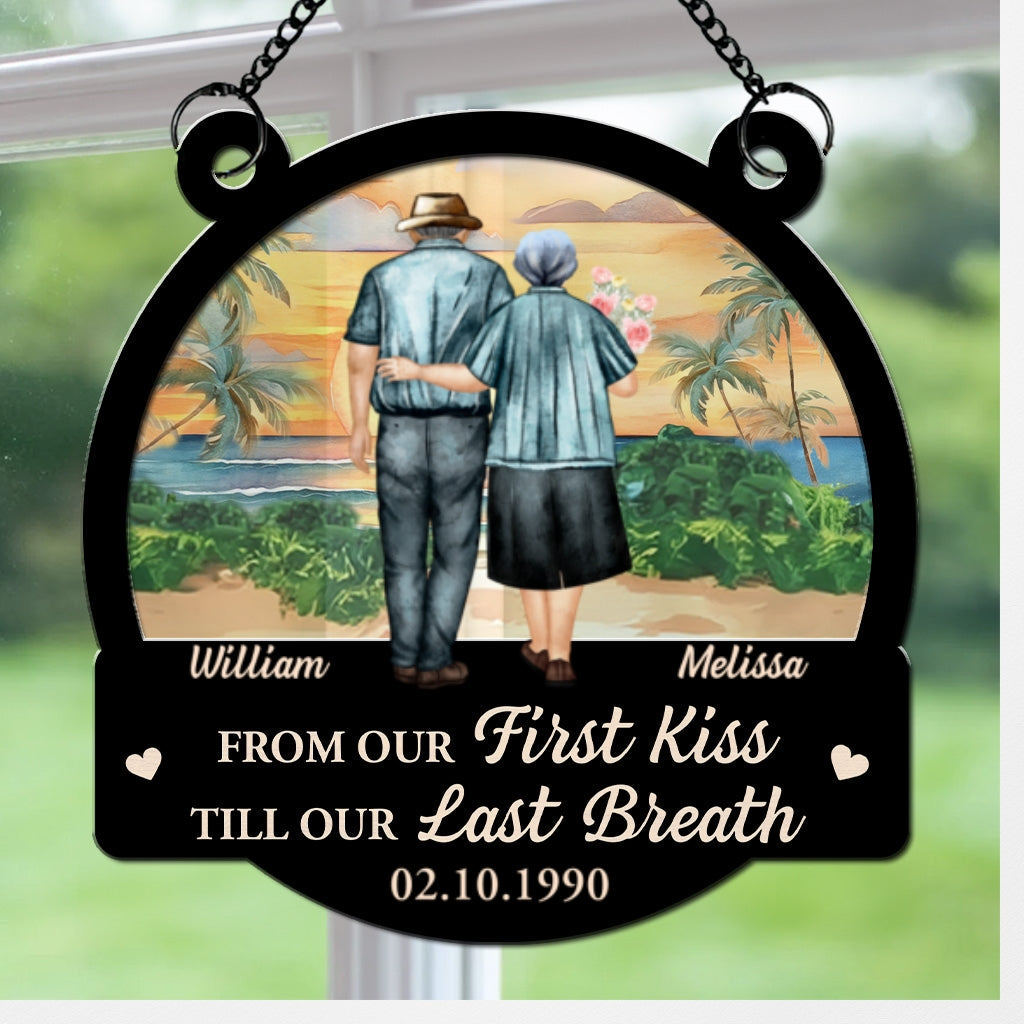 Custom Couple Hanging Decor, Anniversary Valentine's Day Gifts • From Our First Kiss - Personalized Suncatcher