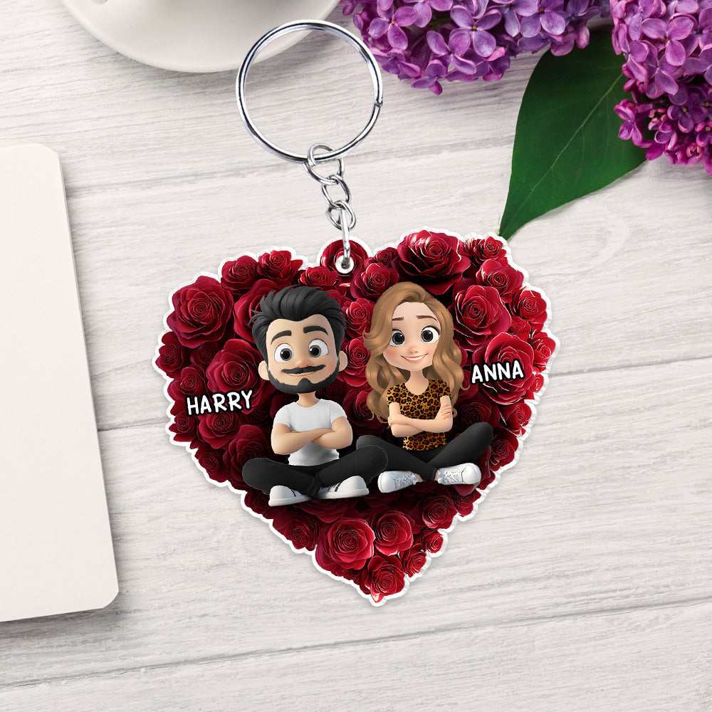 Rose Heart Couple - Personalized Acrylic Keychain
