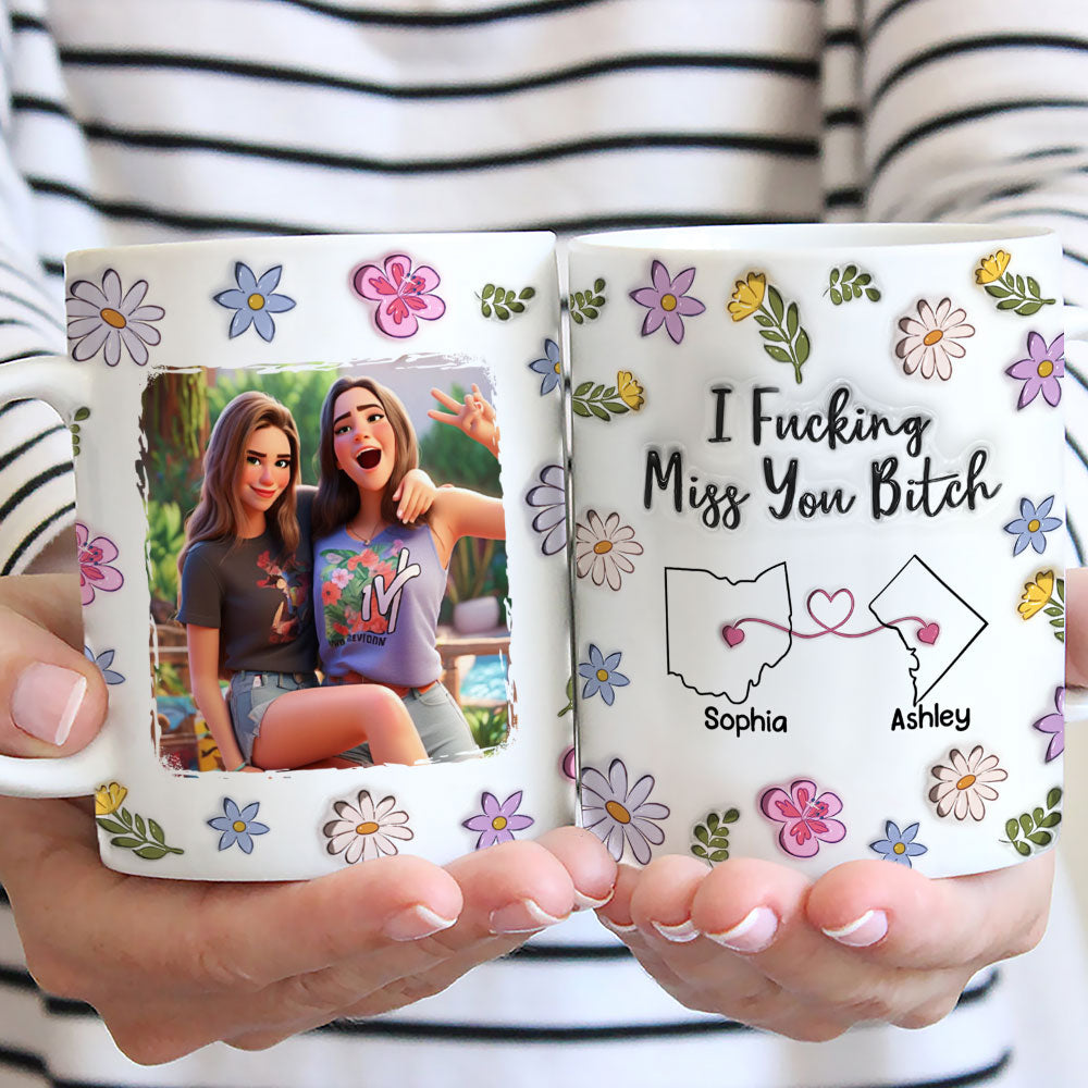 Custom Photo Best Friend, Christmas & Birthday Friendship Keepsake Gift • Bestie I Miss You - Personalized 3D Inflated Effect Mug
