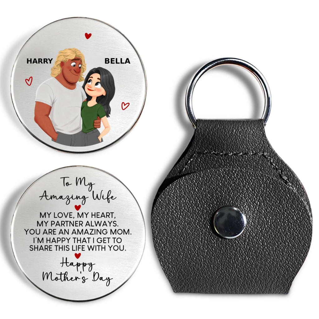 Custom Coin Keychain for Wife, Mother's Day, Anniversary Gifts • My Love My Heart - Personalized Pocket Hug