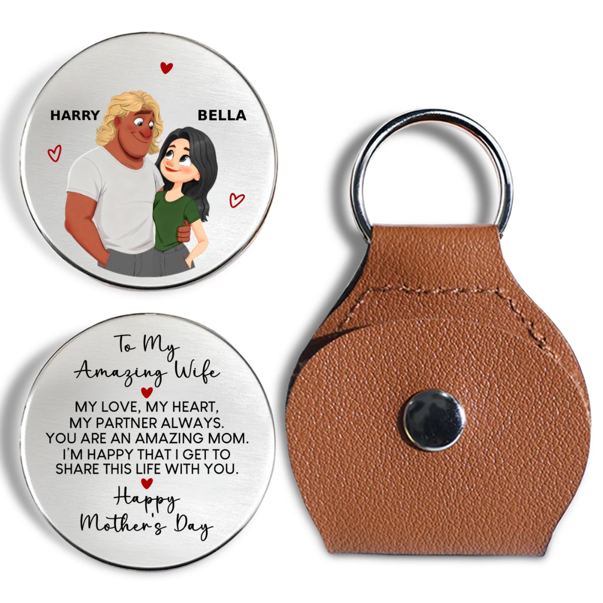 Custom Coin Keychain for Wife, Mother's Day, Anniversary Gifts • My Love My Heart - Personalized Pocket Hug