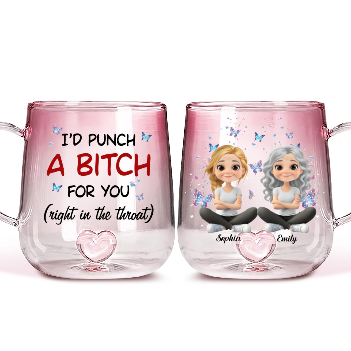 Custom Best Friend, Christmas & Birthday Friendship Keepsake Gift • Real Talk Best Friend - Personalized Pink Gradient Glass Mug