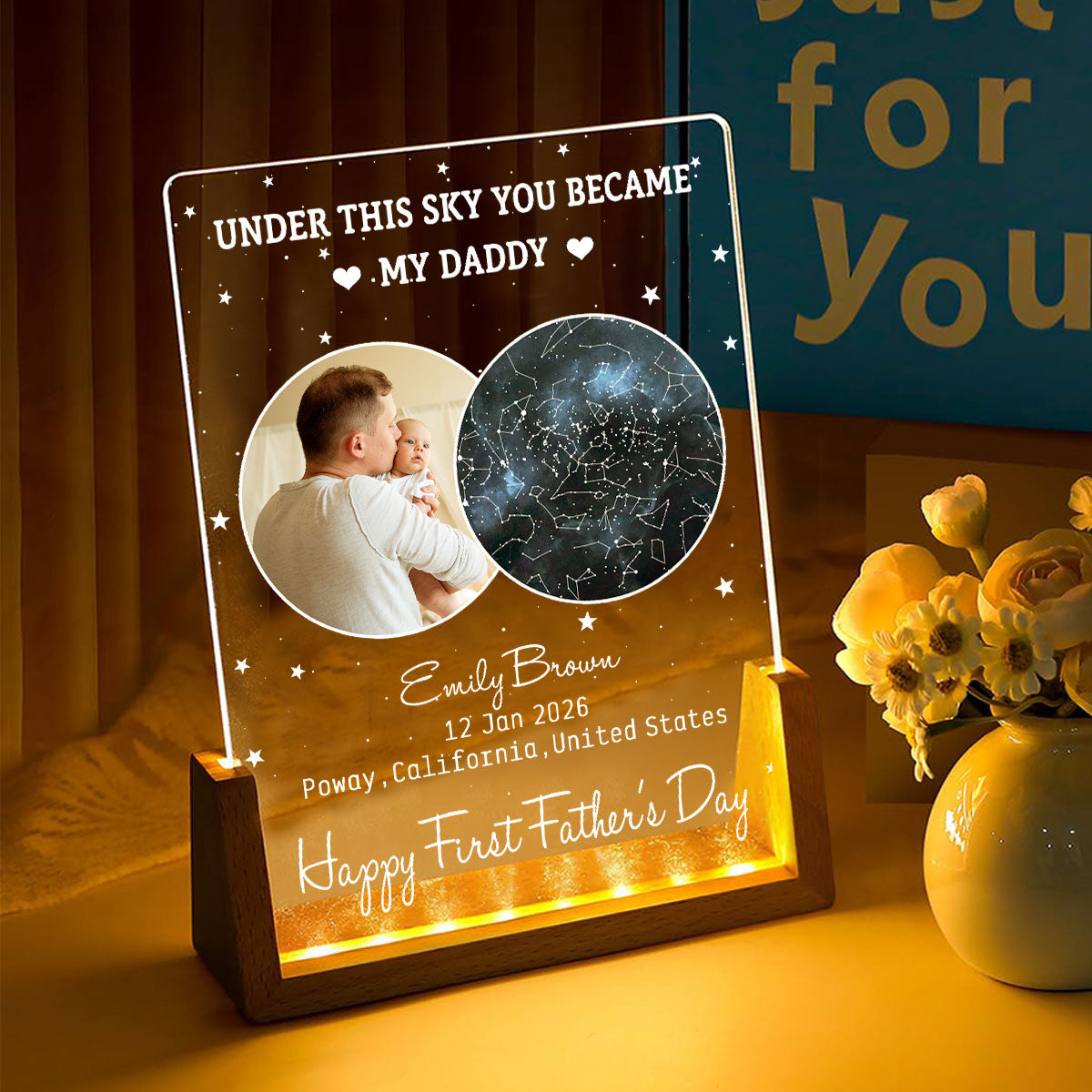 Custom Photo First Father's Day Gift for New Dads • Under This Moon You Became My Daddy - Personalized Night Light