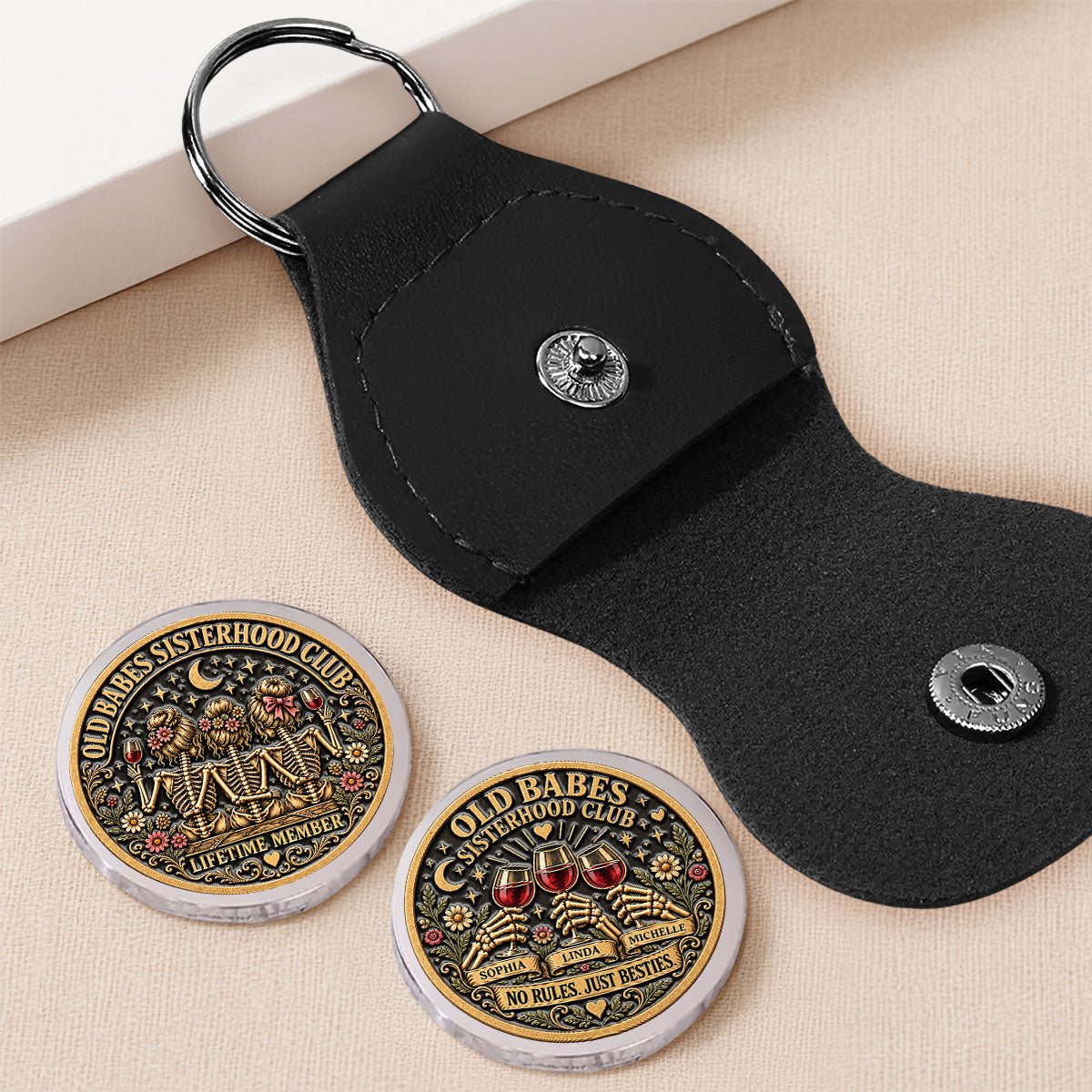 Custom Besties Coin Keychain, Friendship Birthday Gifts • Same Girls Same Crazy Stories - Personalized 3D Printing Pocket Hug