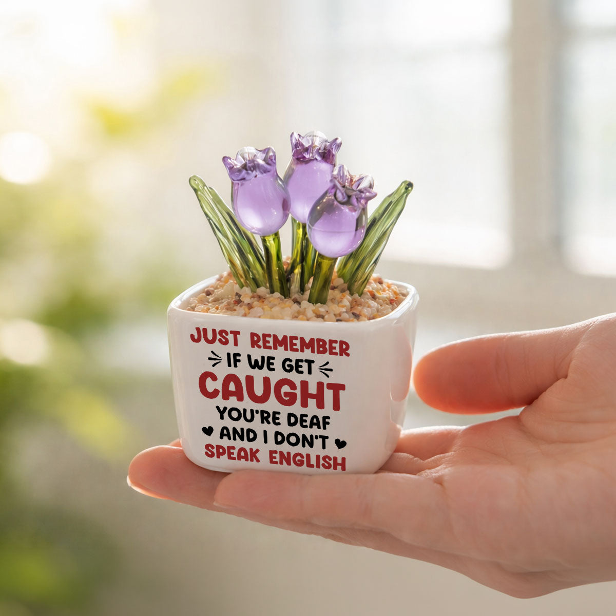 Custom Flower Keepsake, Glass Home Decor Gift for Best Friend • Get Caught - Personalized Glass Everlasting Tulips