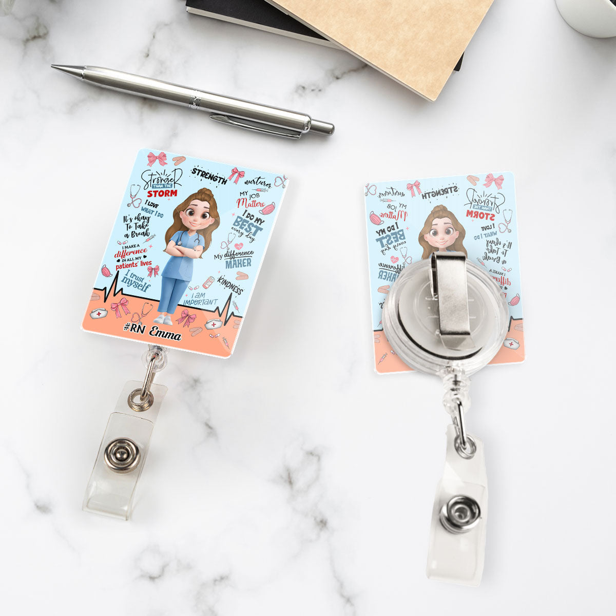 Custom Nurse ID Holder, Christmas Birthday Gifts for Healthcare Workers • Nurse Doctor Daily Affirmations - Personalized Acrylic Badge Reel