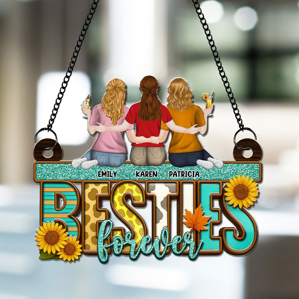 Custom Best Friend Hanging Decor, Friendship Birthday Gifts • Besties Fall Season - Personalized Suncatcher