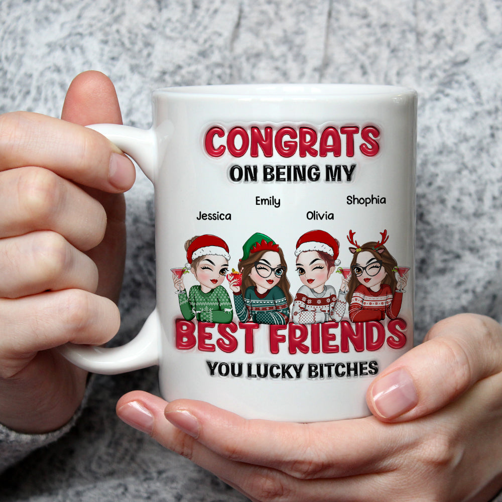 Custom Best Friend, Christmas & Birthday Friendship Keepsake Gift • Congrats My Bestie - Personalized 3D Inflated Effect Coffee Mug