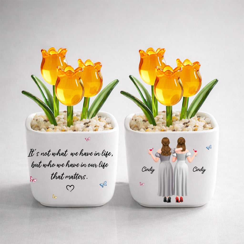 Custom Flower Keepsake, Glass Home Decor Gift for Best Friend • Who Matters Most - Personalized Glass Everlasting Tulips