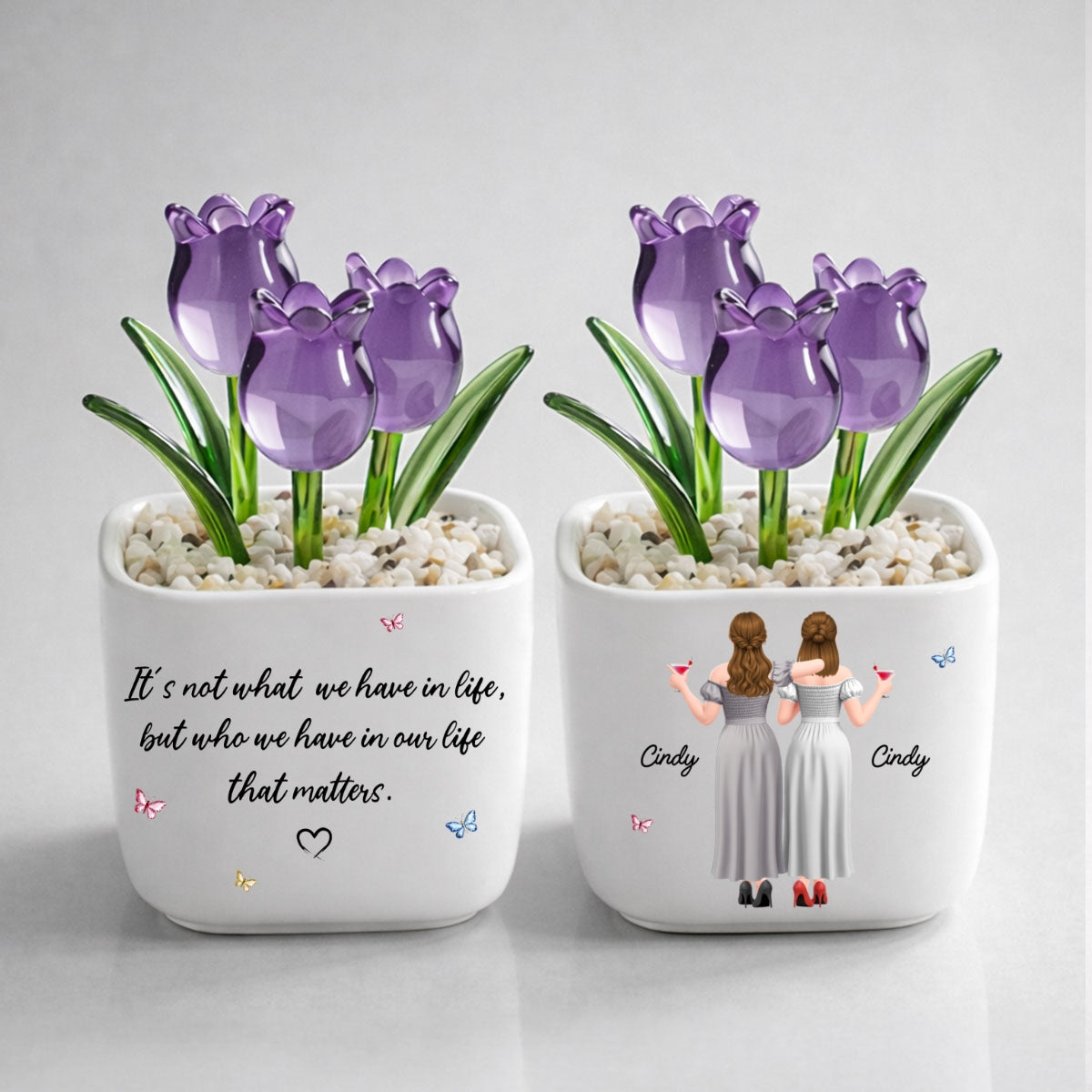 Custom Flower Keepsake, Glass Home Decor Gift for Best Friend • Who Matters Most - Personalized Glass Everlasting Tulips