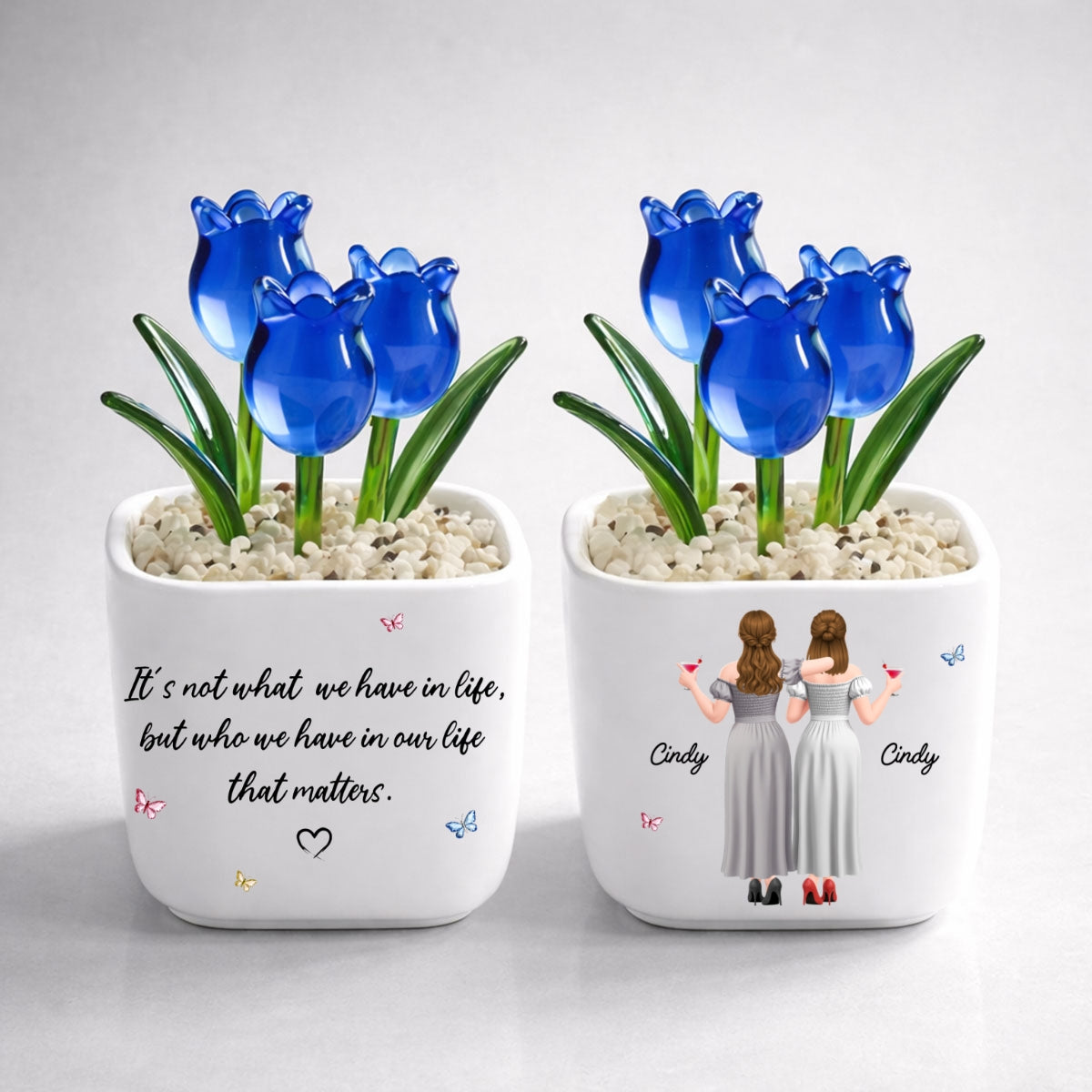 Custom Flower Keepsake, Glass Home Decor Gift for Best Friend • Who Matters Most - Personalized Glass Everlasting Tulips