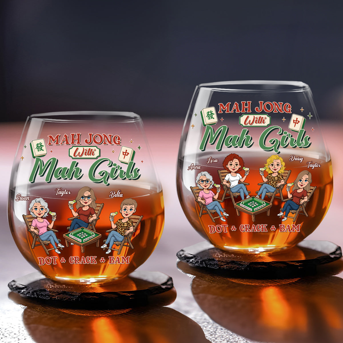Mahjong Is Our Happy Place - Personalized Wine Glass