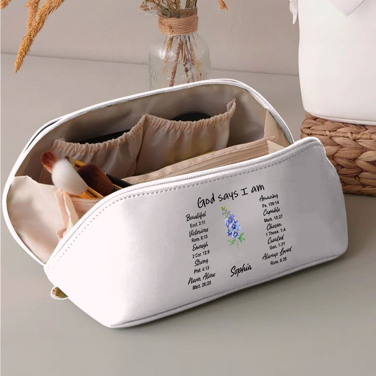 God Says I Am - Personalized Leather Makeup Bag