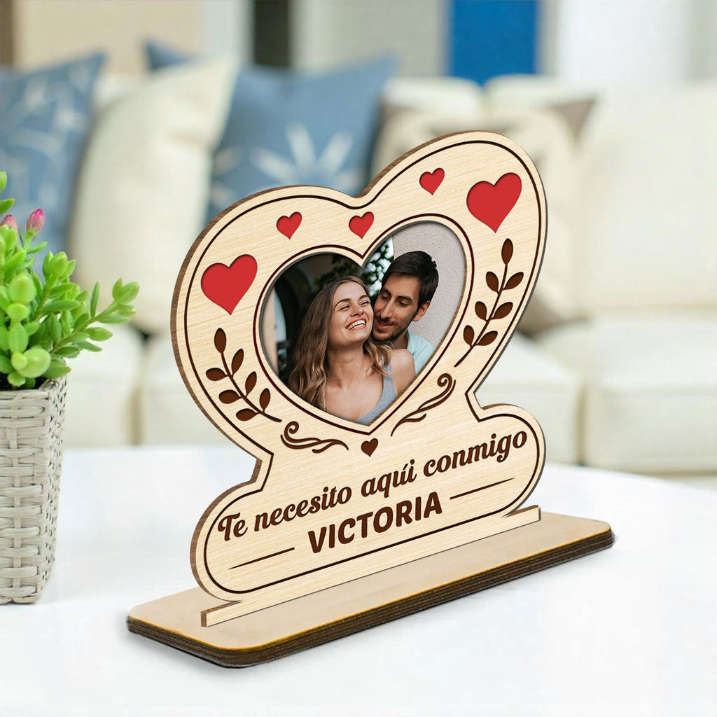 Custom Decor for Husband, Gift for Him • Mi Corazón Mi Lugar - Placa de Madera Personalizada de 2 Capas con Base Plana