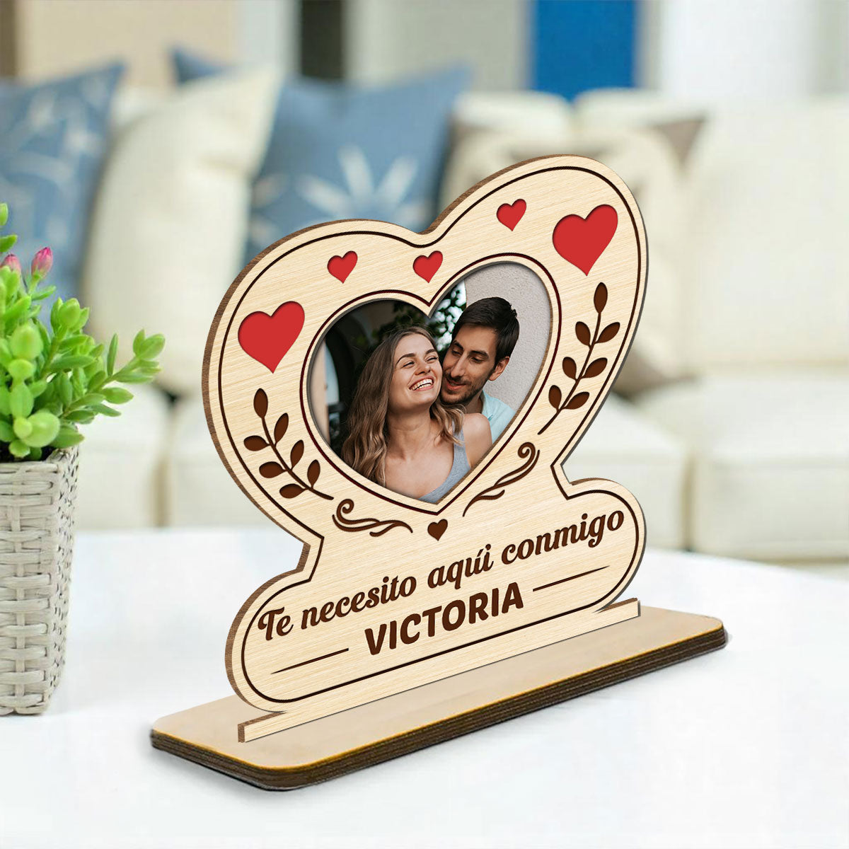 Custom Decor for Husband, Gift for Him • Mi Corazón Mi Lugar - Placa de Madera Personalizada de 2 Capas con Base Plana
