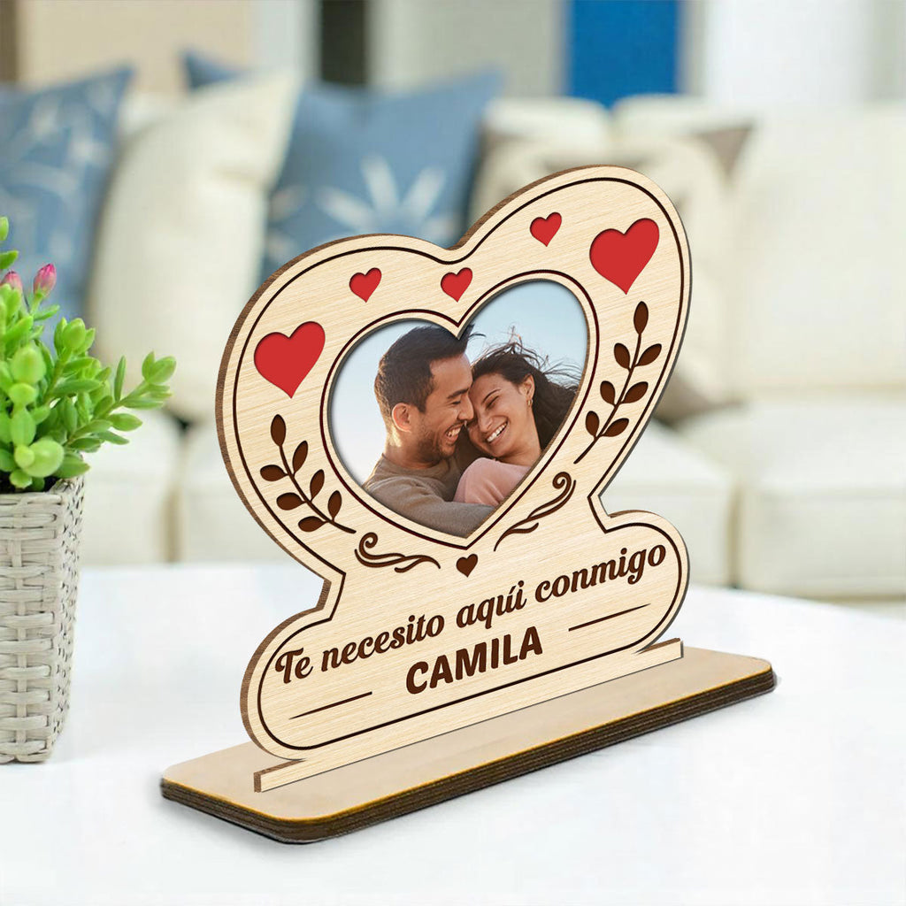 Custom Decor for Husband, Gift for Him • Mi Corazón Mi Lugar - Placa de Madera Personalizada de 2 Capas con Base Plana