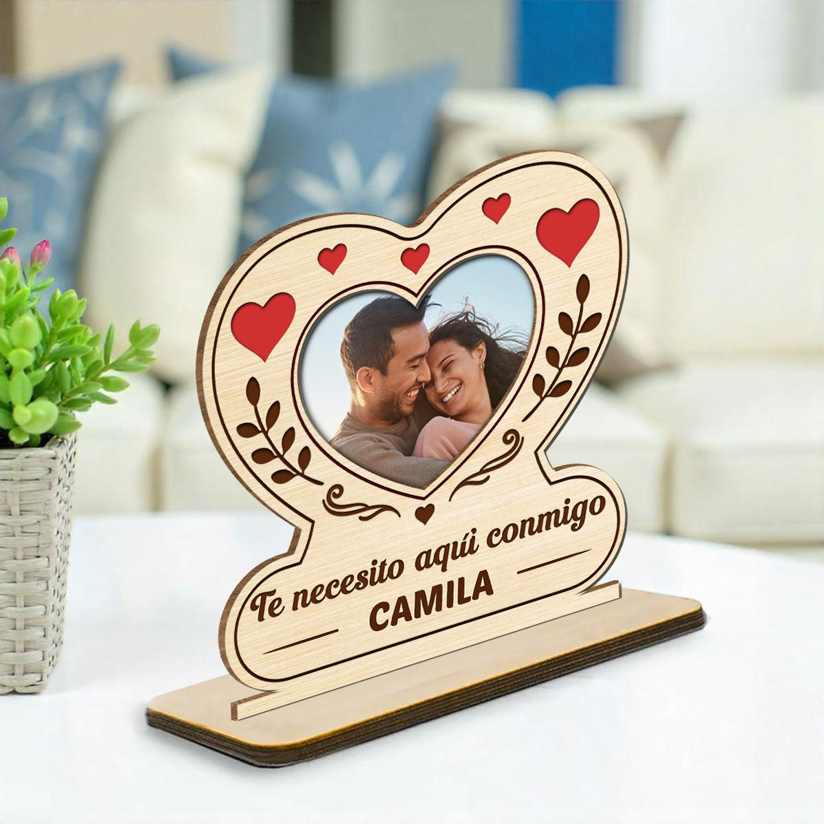 Custom Decor for Husband, Gift for Him • Mi Corazón Mi Lugar - Placa de Madera Personalizada de 2 Capas con Base Plana