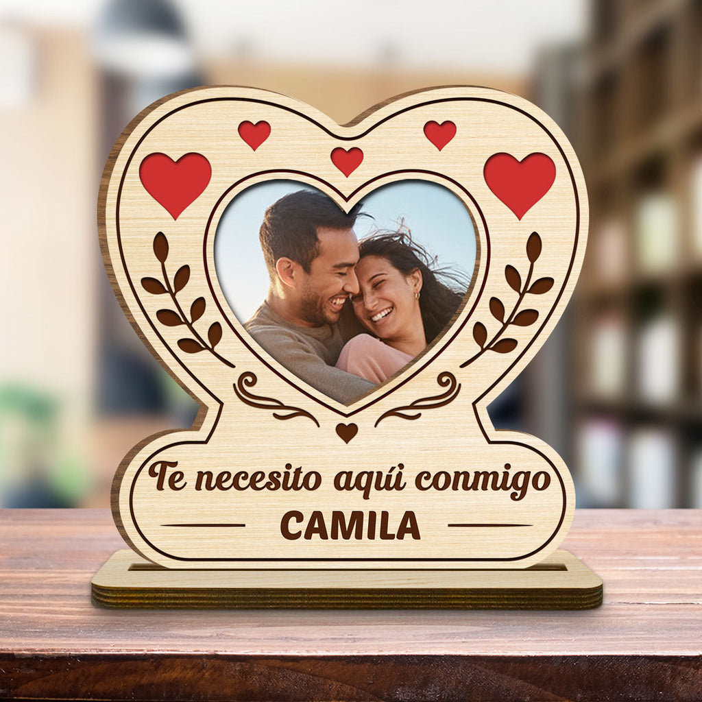 Custom Decor for Husband, Gift for Him • Mi Corazón Mi Lugar - Placa de Madera Personalizada de 2 Capas con Base Plana