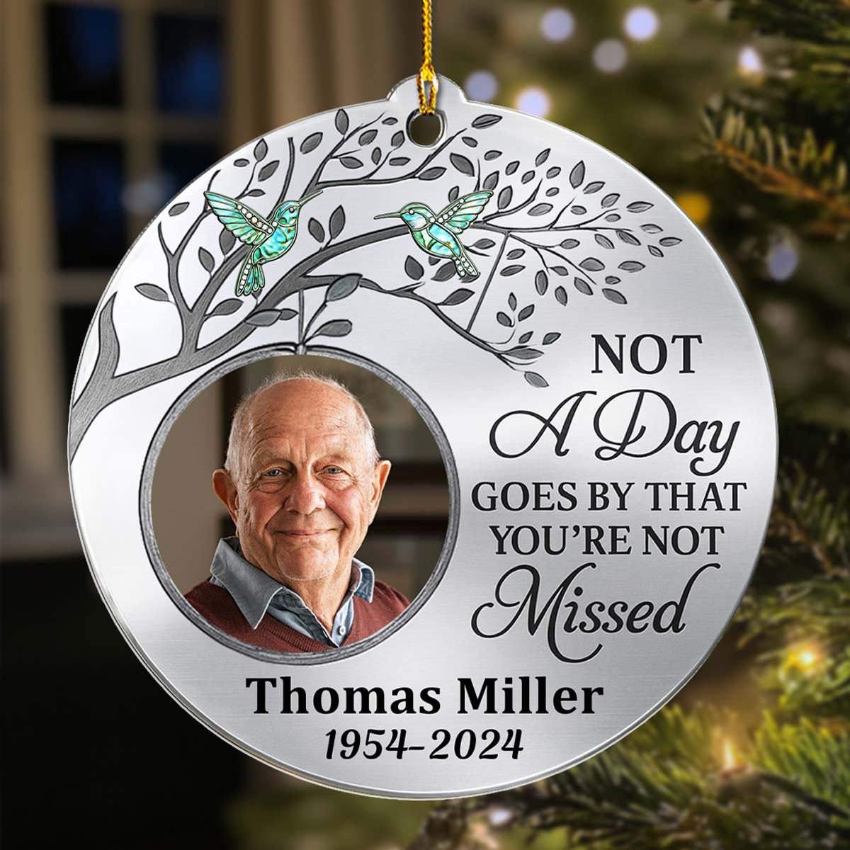 Custom Photo Memorial Christmas Ornament, Sympathy Keepsake • Forever Missed Never Forgotten - Personalized Acrylic Ornament