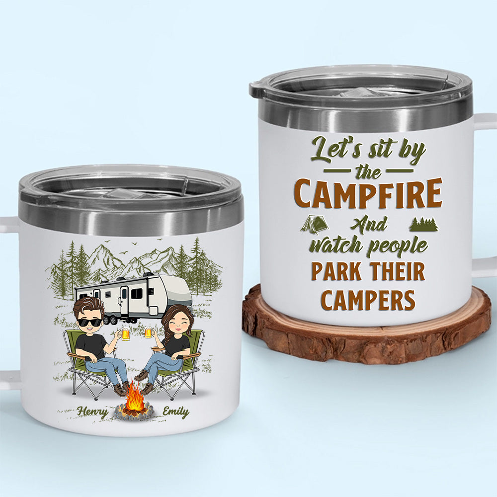 Sit By The Campfire - Personalized 14oz Stainless Steel Tumbler With Handle