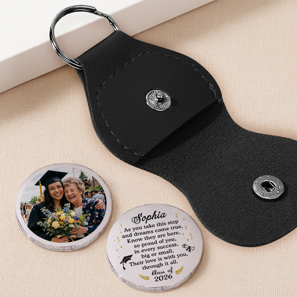 Custom Photo Coin Keychain, Mother's Father's Day Birthday Gift Keepsake • Dreams Come True - Personalized Pocket Hug