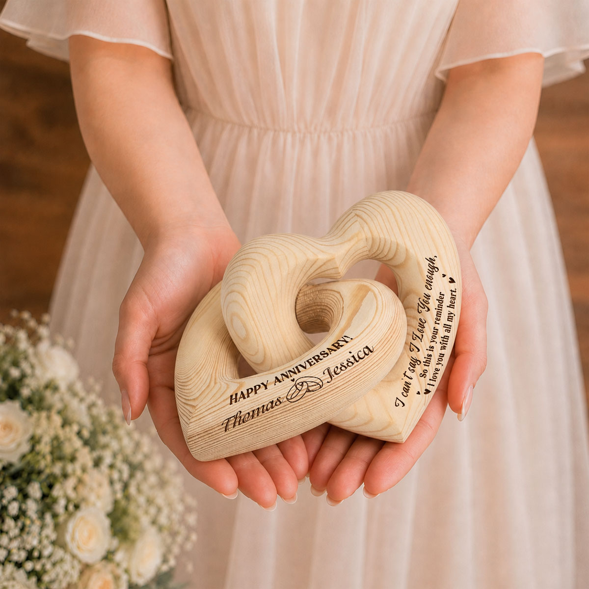Custom Christmas Anniversary Wedding Birthday Gifts for Wife, Husband • Happy Anniversary - Personalized Engraved Infinity Heart Sculpture