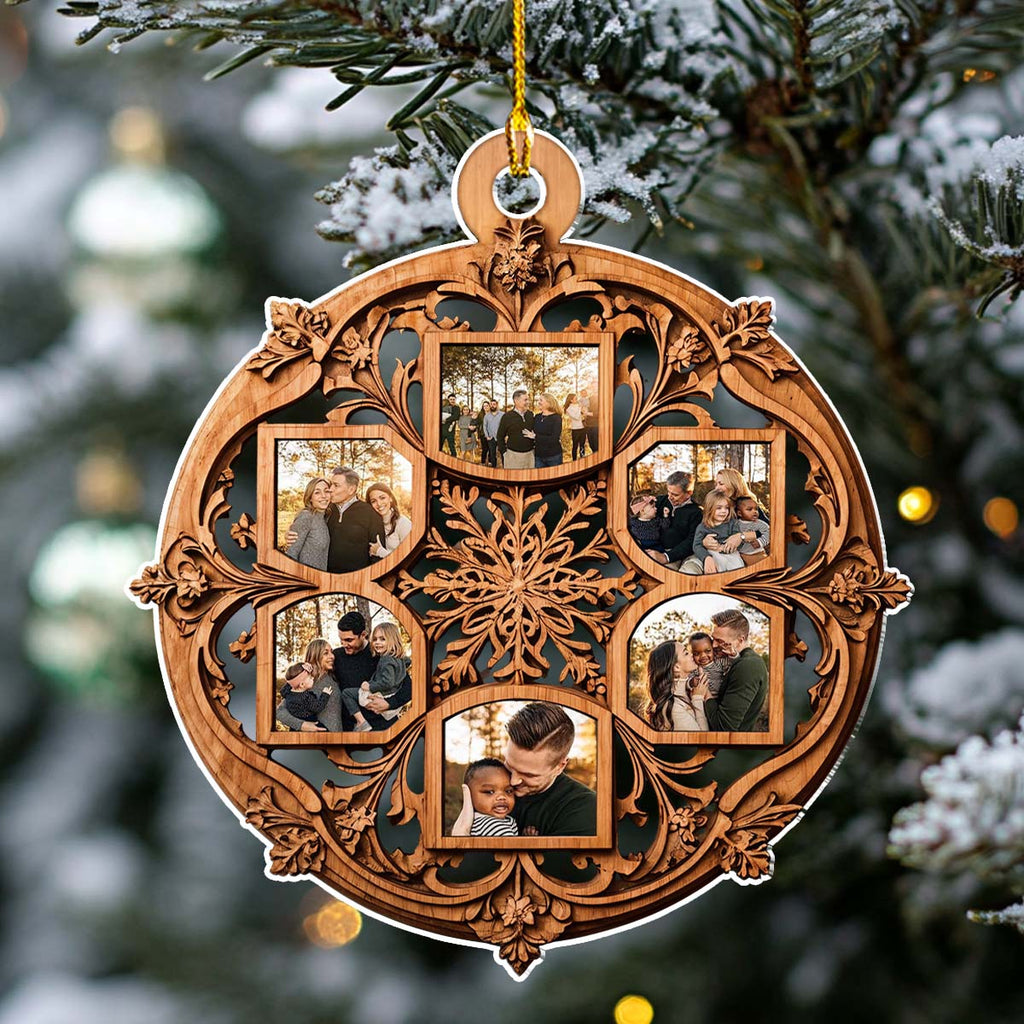 Custom Photo Family Ornament, Christmas Gift for Family Members • Beautiful Snowflake Photo Family - Personalized Acrylic Ornament
