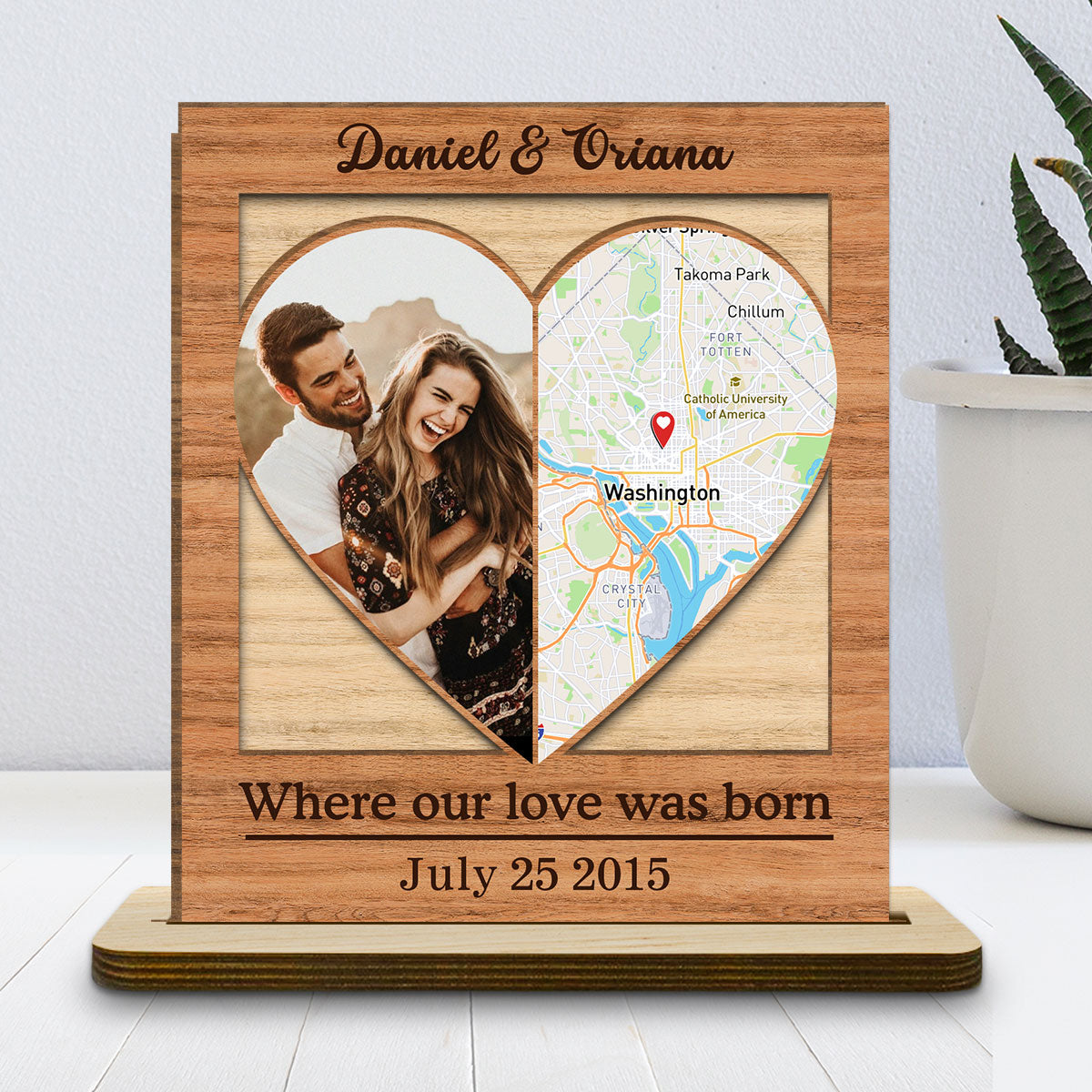 Custom Couple's Decor, Anniversary & Wedding Gift • Our Love - Personalized 2-Layer Wood Plaque With Flat Base