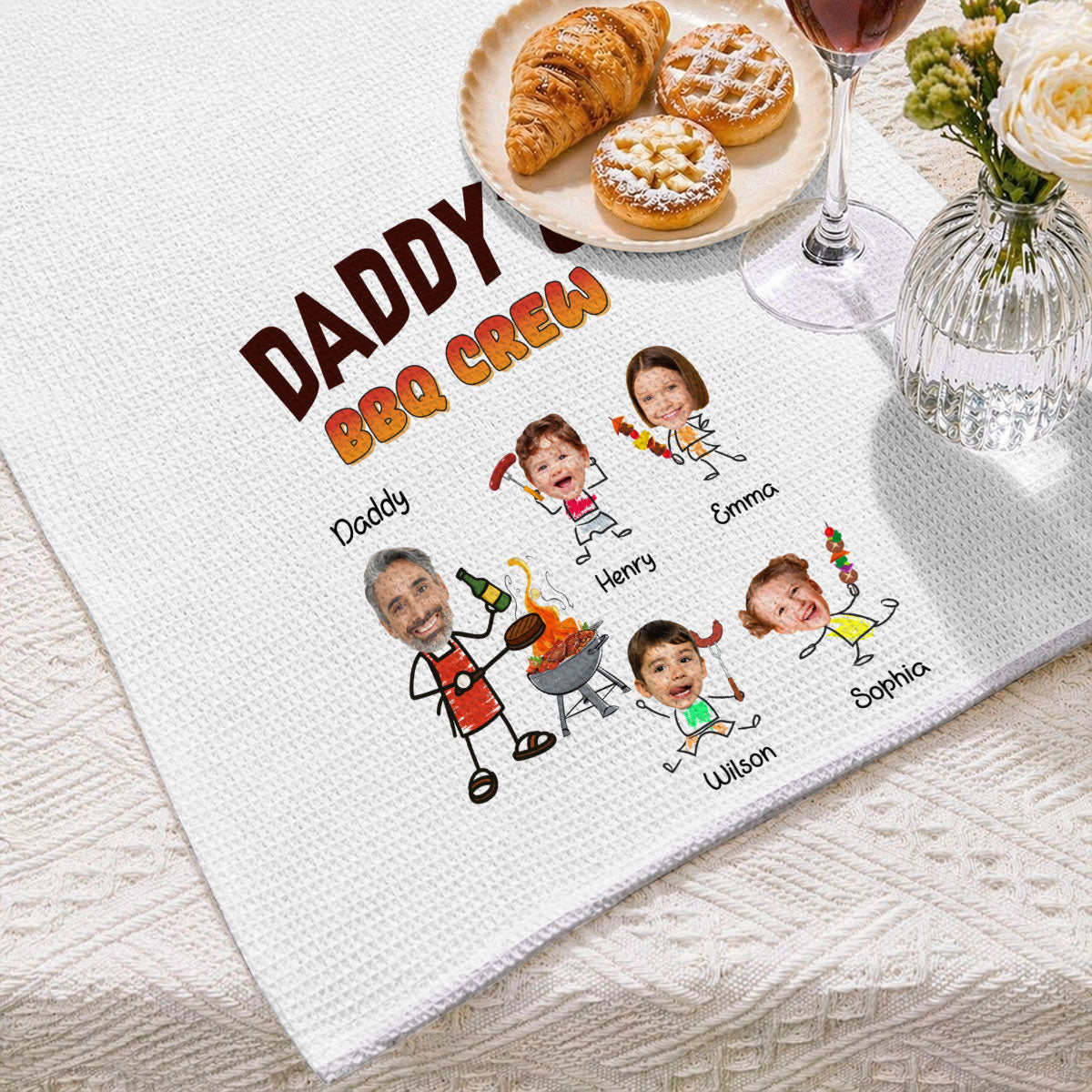 Custom Grilling BBQ Kitchen Towel, Father's Day Birthday Gift For Dad Father • Dad Bbq Crew - Personalized Kitchen Towel