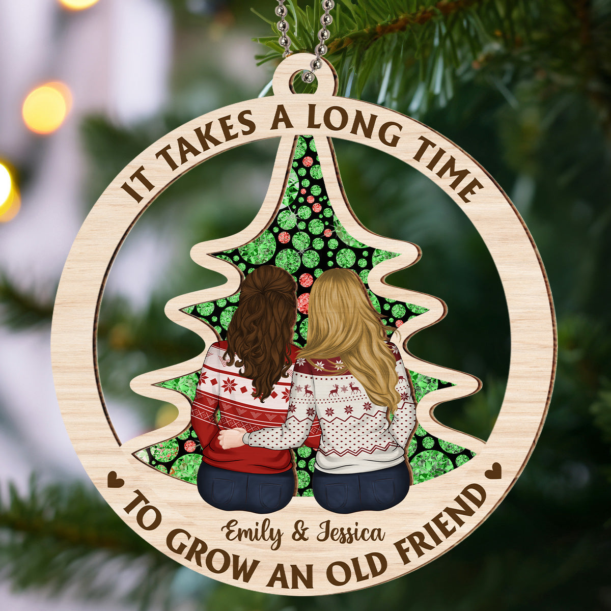 Custom Friendship Christmas Ornament, Best Friend Gift •  It Takes A Long Time To Grow An Old Friend - Personalized Suncatcher Ornament