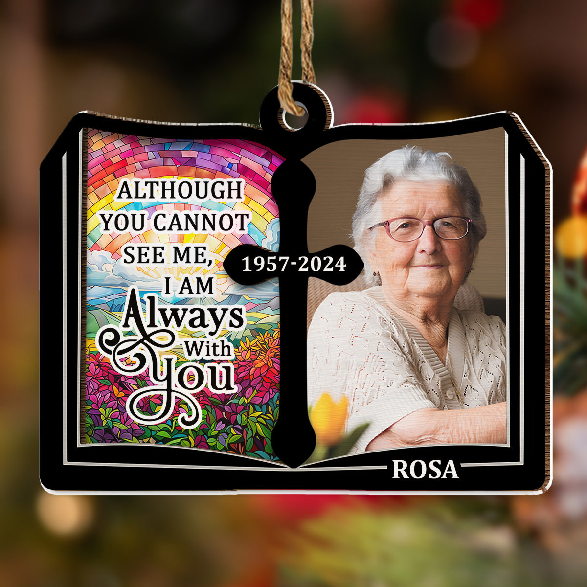 Custom Photo Memorial Christmas Ornament, Sympathy Keepsake • Even Though You Flew Away - Personalized Wood And Acrylic Ornament