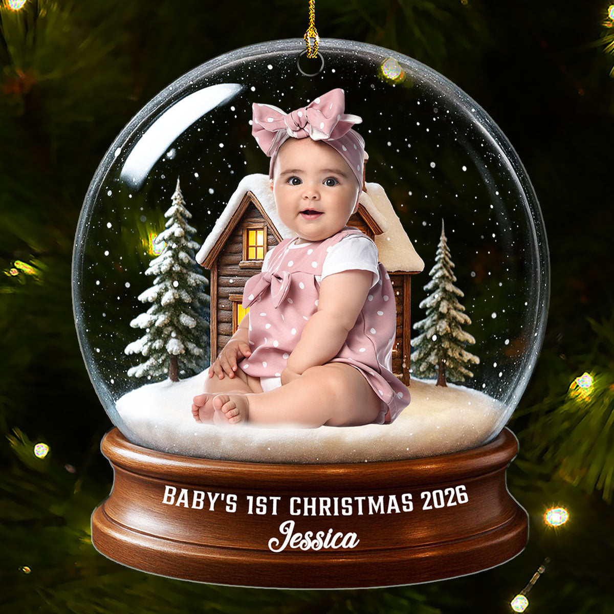 Custom Photo Baby Christmas Ornament for New Parents • Baby Christmas With Santa Suit - Personalized Acrylic Ornament