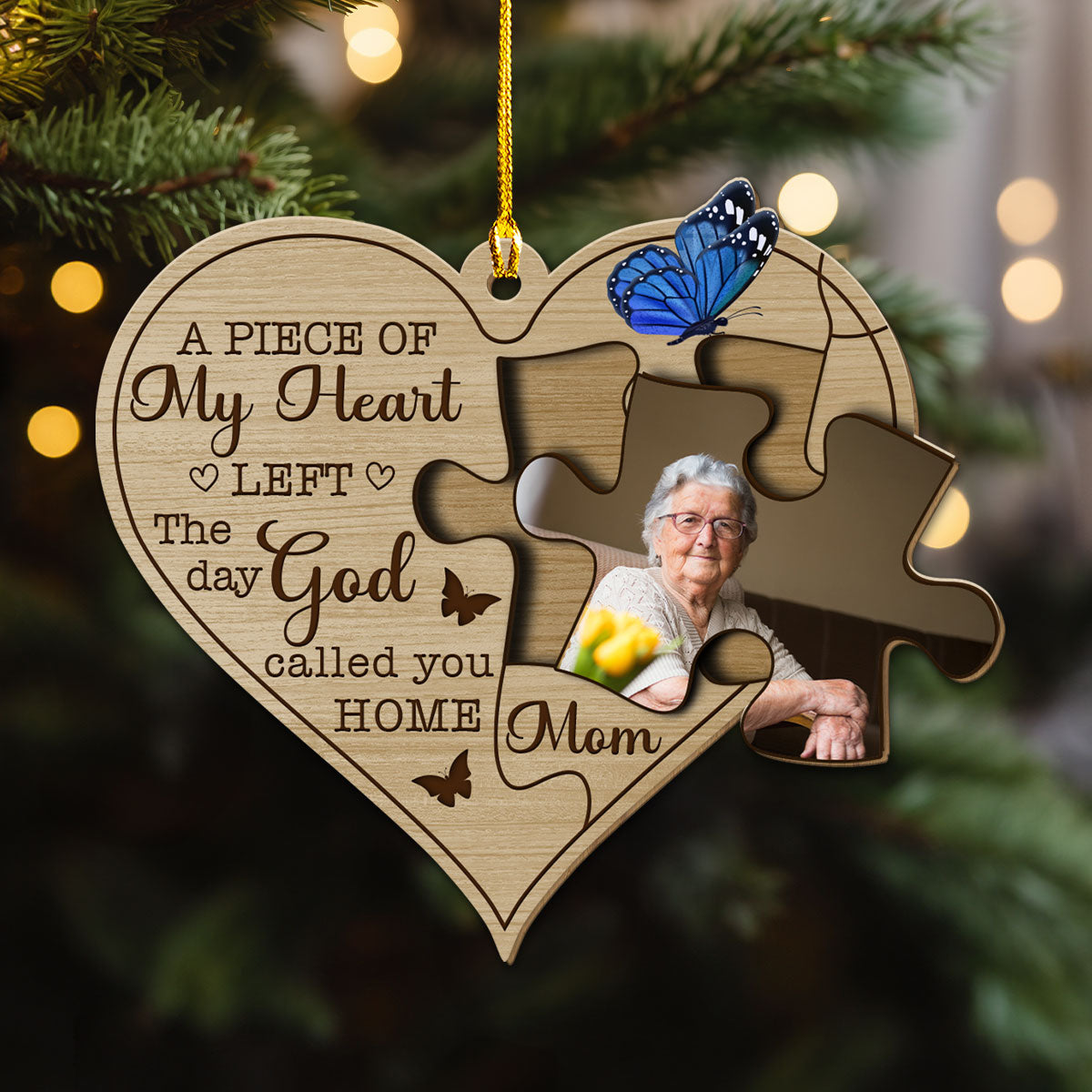 Custom Photo Memorial Christmas Ornament, Sympathy Keepsake • The Day God Called You Home - Personalized Wood Ornament