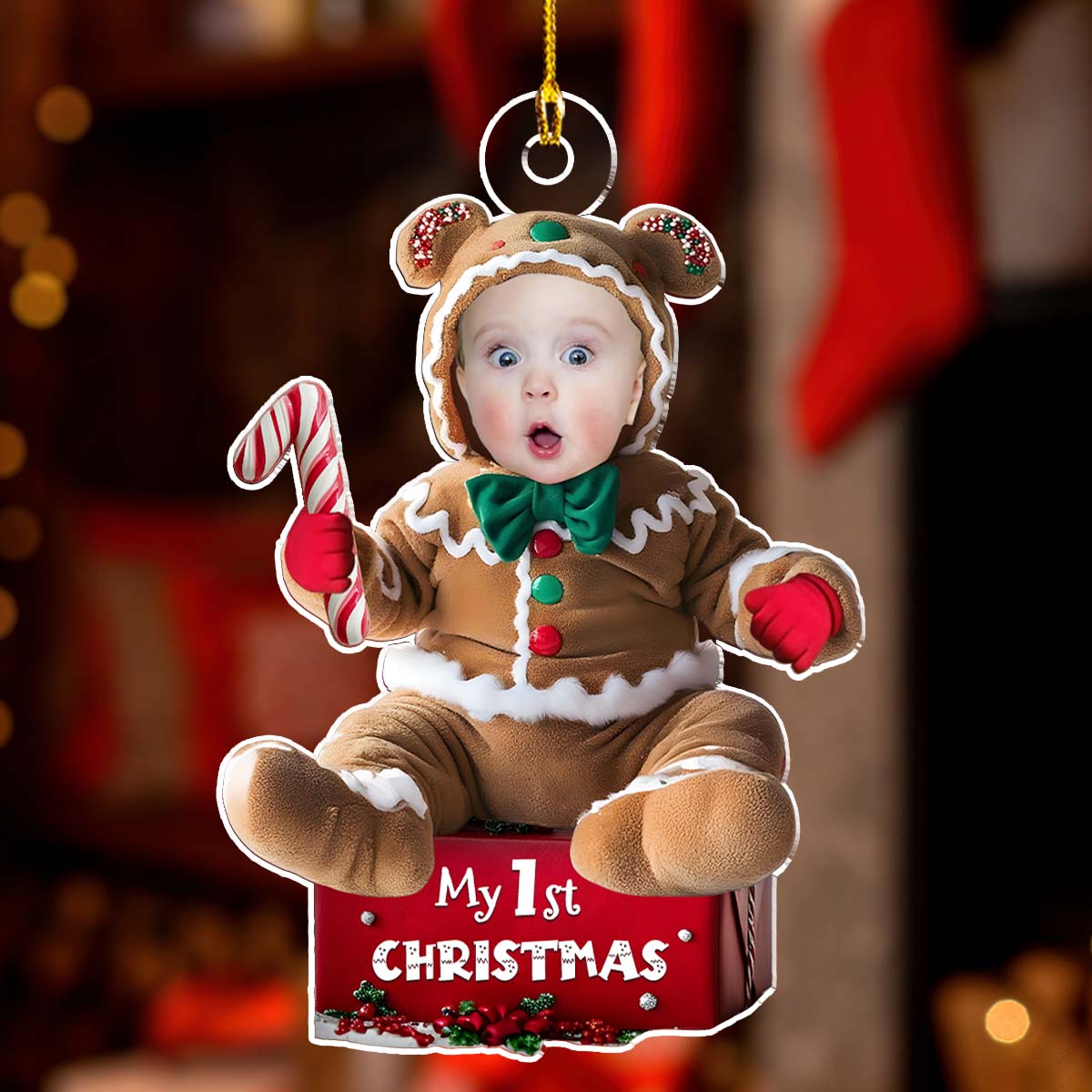 Custom Photo Baby Christmas Ornament for New Parents • Ginger Baby Christmas - Personalized Acrylic Ornament