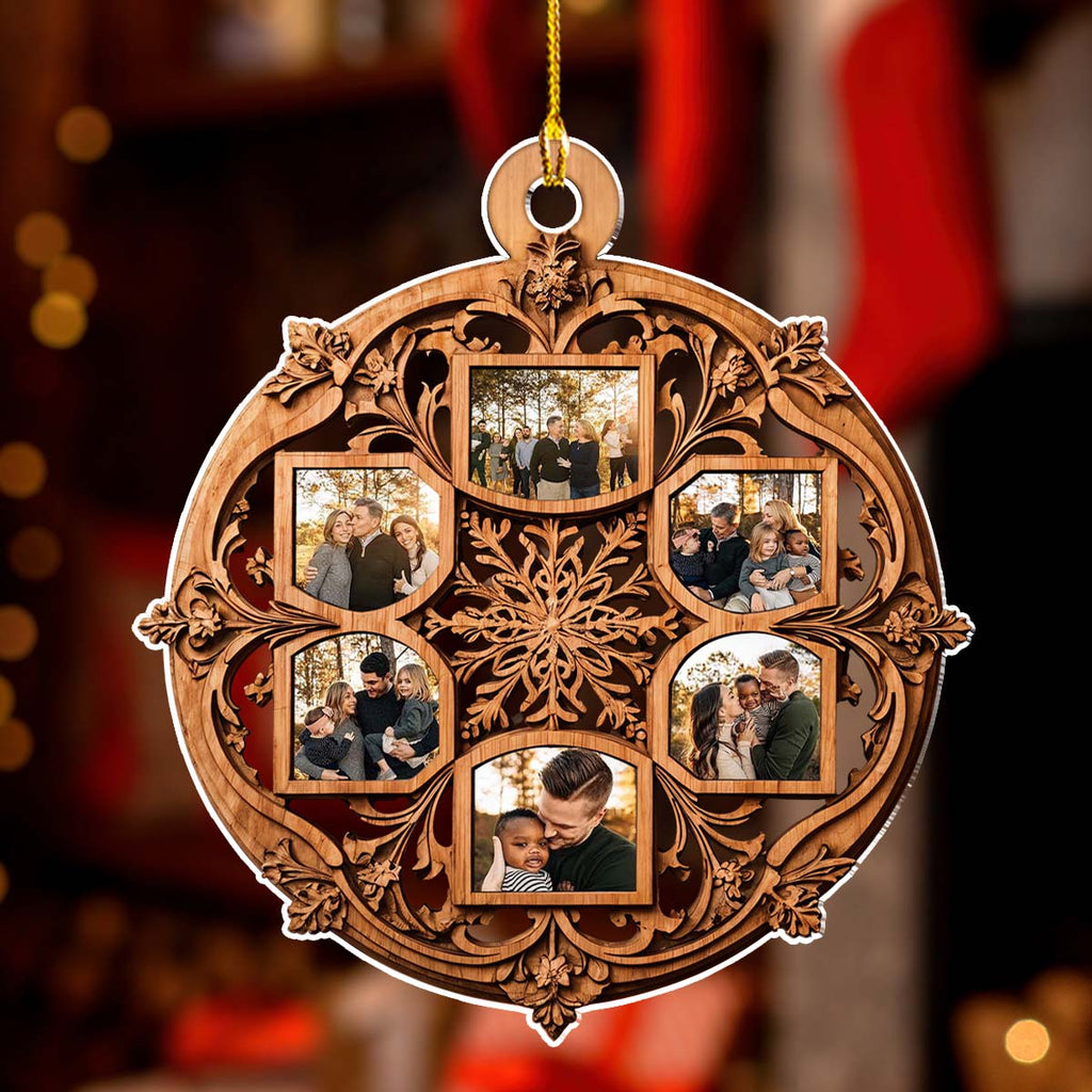 Custom Photo Family Ornament, Christmas Gift for Family Members • Beautiful Snowflake Photo Family - Personalized Acrylic Ornament