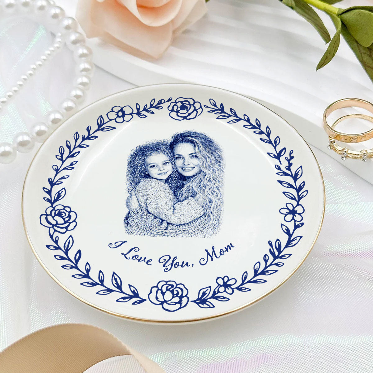 Custom Photo Bestie Trinket Dish, Birthday Christmas Gift For Best Friend • I Love You - Personalized Jewelry Dish