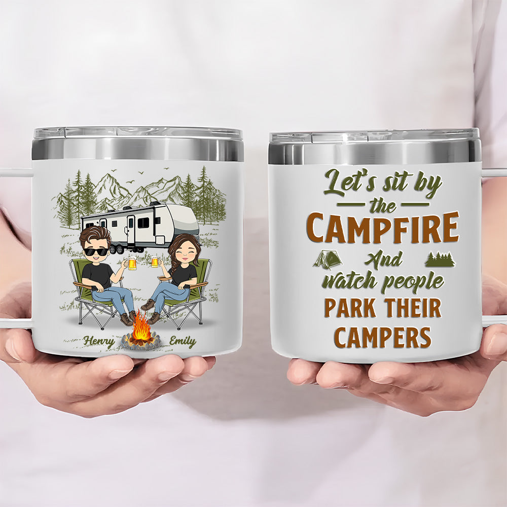 Sit By The Campfire - Personalized 14oz Stainless Steel Tumbler With Handle