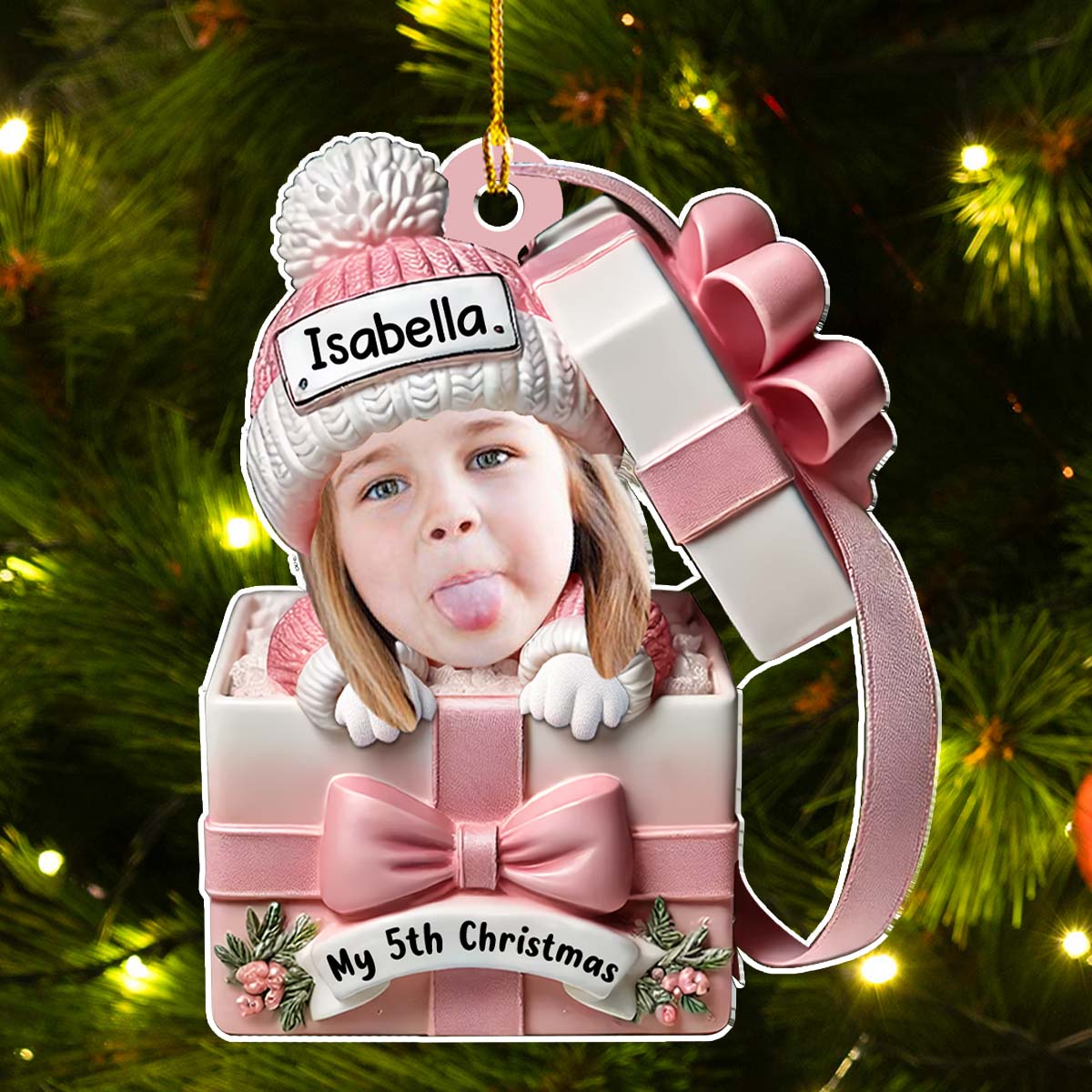 Custom Photo Baby Christmas Ornament for New Parents • Baby Inside Gift Box - Personalized Acrylic Ornament