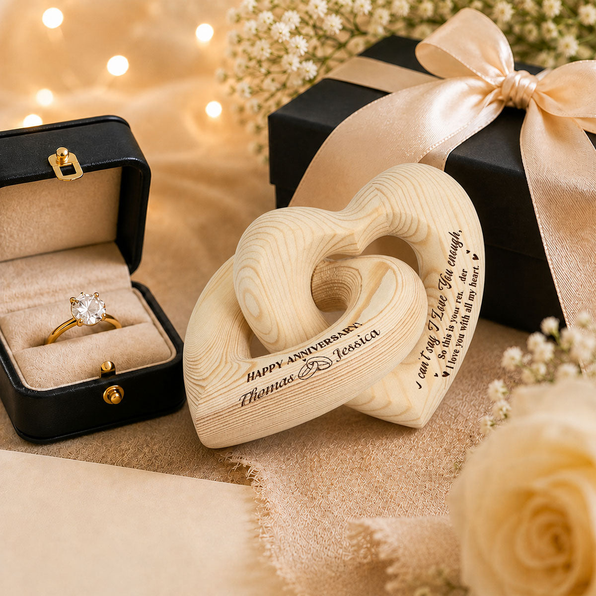Custom Christmas Anniversary Wedding Birthday Gifts for Wife, Husband • Happy Anniversary - Personalized Engraved Infinity Heart Sculpture