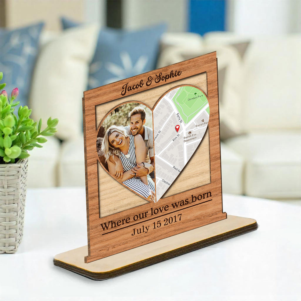 Custom Couple's Decor, Anniversary & Wedding Gift • Our Love - Personalized 2-Layer Wood Plaque With Flat Base