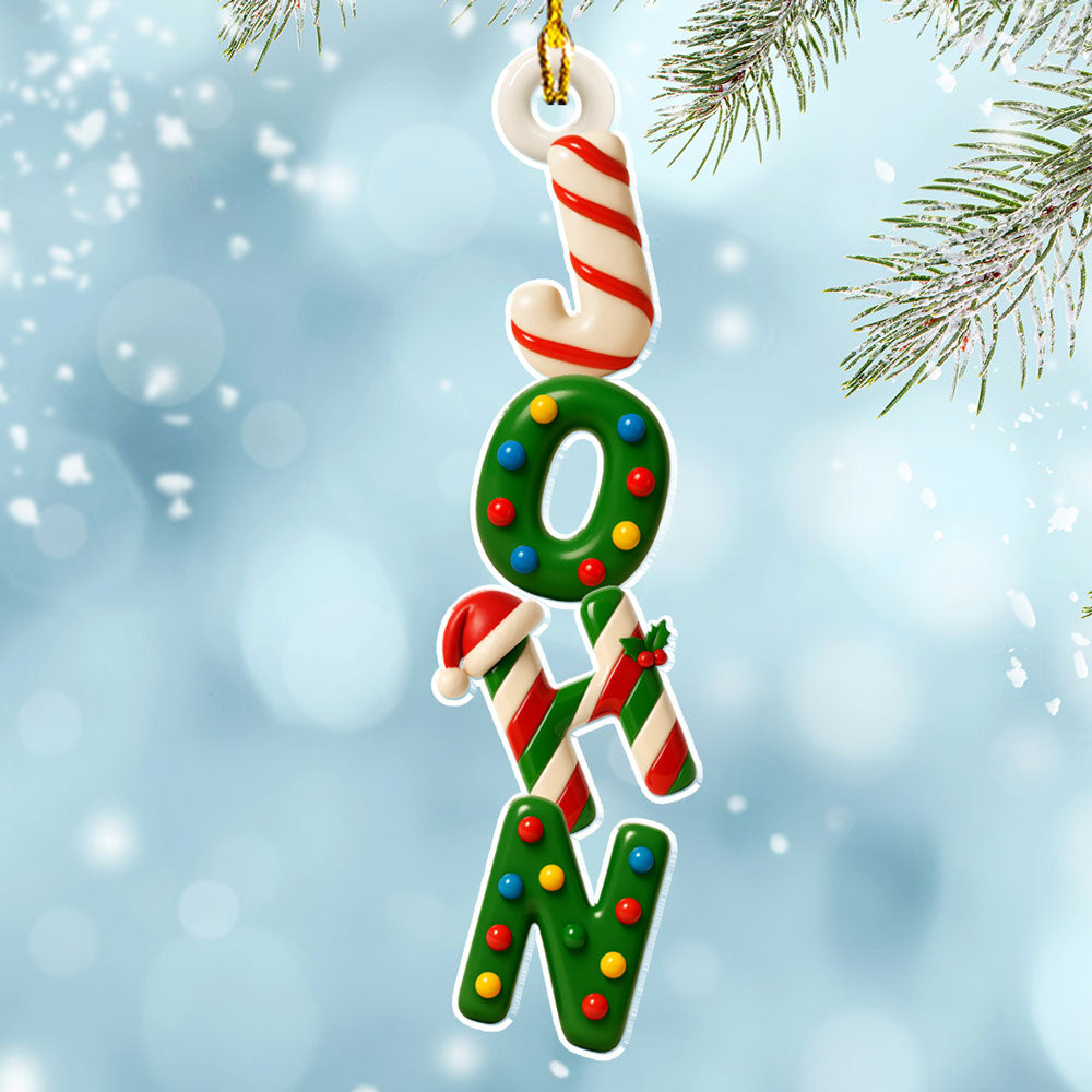 Custom Candy Letter Christmas Ornament & Stocking Tag with Name • First Snow Magic Letter - Personalized Acrylic Ornament