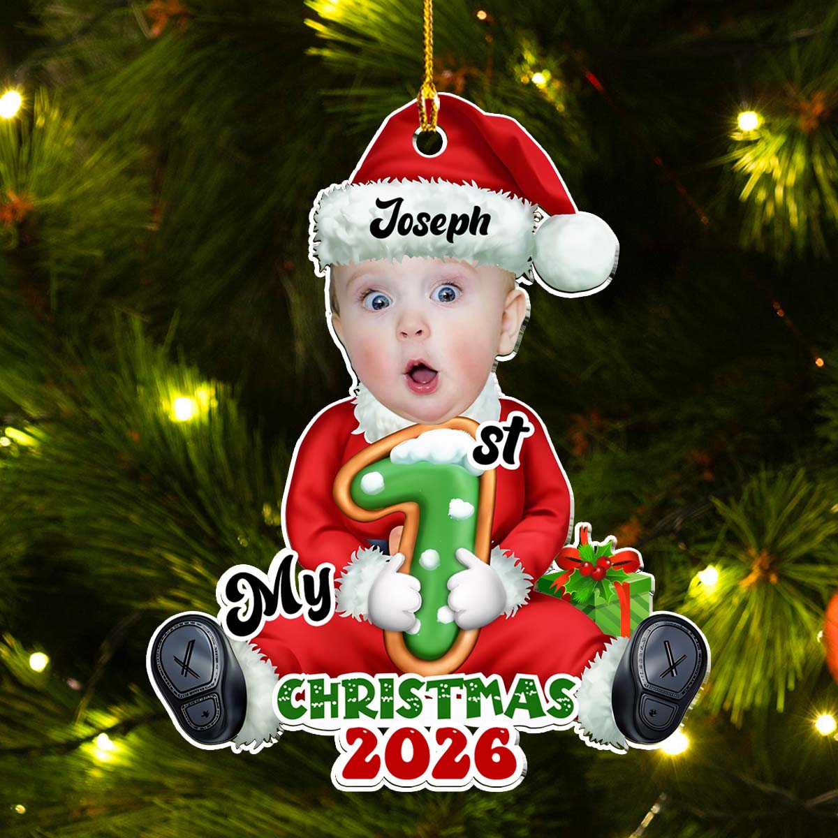 Custom Photo Family Ornament, Christmas Gift for Family Members • Santa Baby Christmas 2025 - Personalized Acrylic Ornament