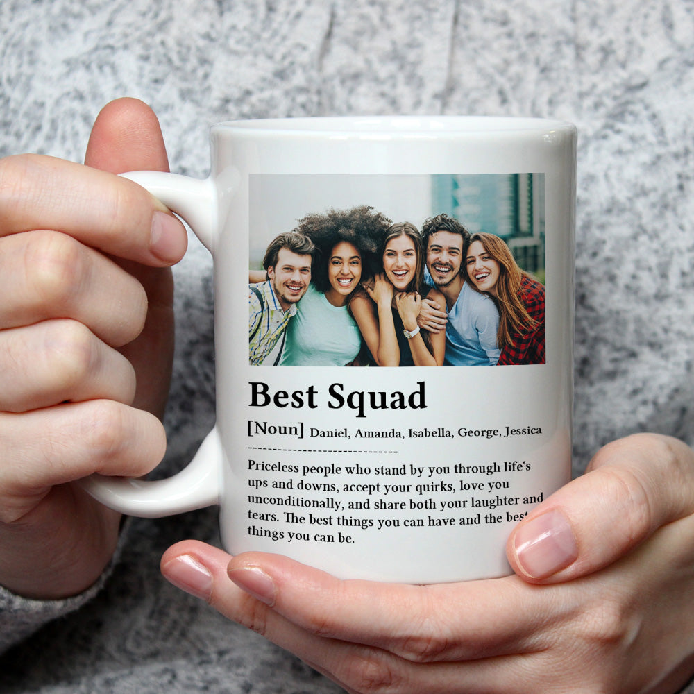 Custom Photo Best Friend, Christmas & Birthday Friendship Keepsake Gift • Best Squad - Personalized Coffee Mug
