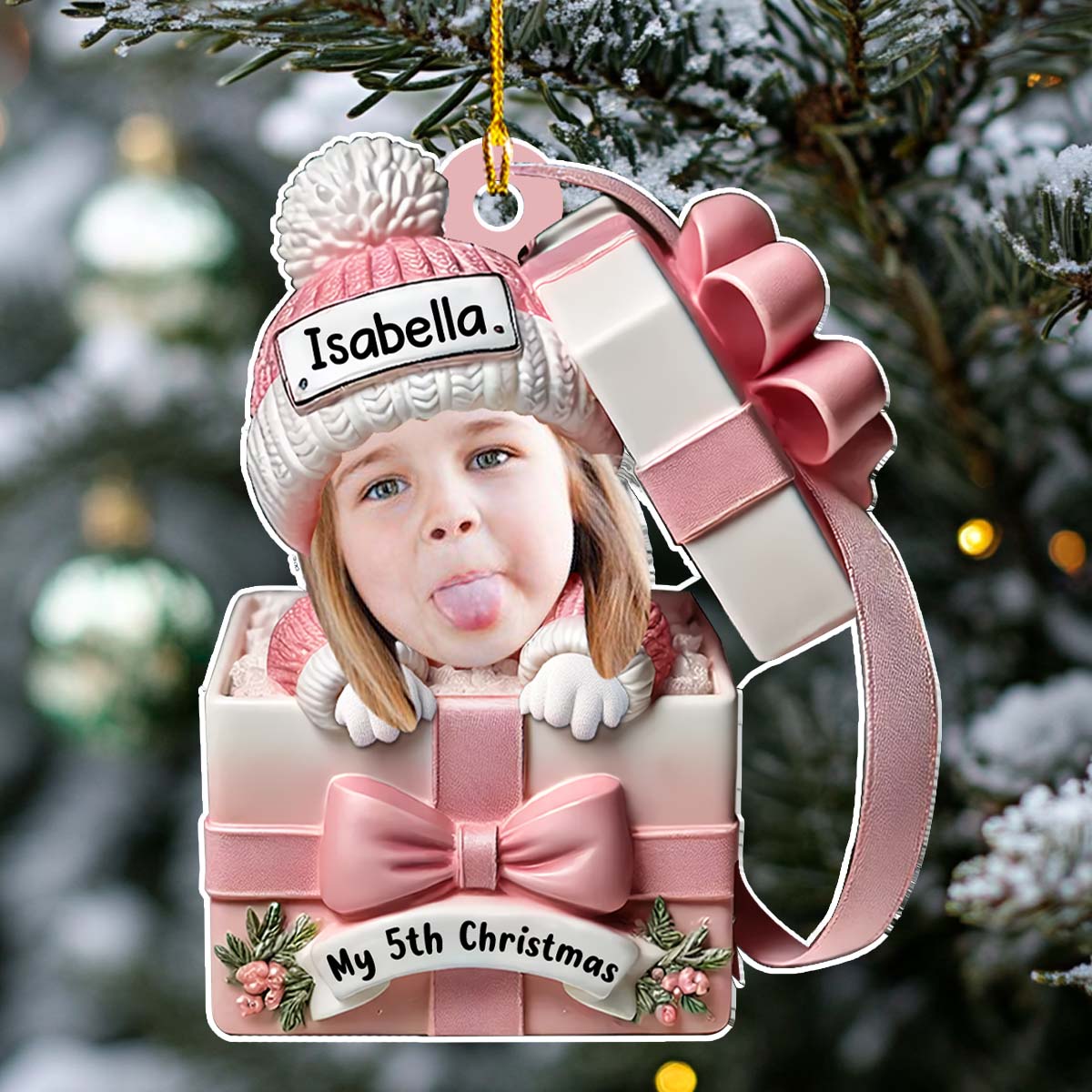 Custom Photo Baby Christmas Ornament for New Parents • Baby Inside Gift Box - Personalized Acrylic Ornament