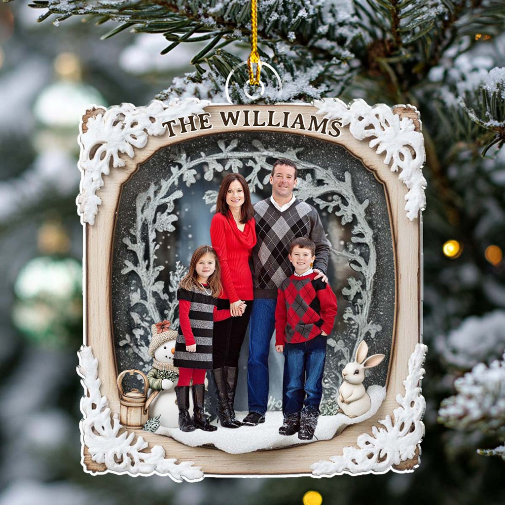 Custom Photo Family Ornament, Christmas Gift for Family Members • Snow Rabbit Family Photo - Personalized Acrylic Ornament