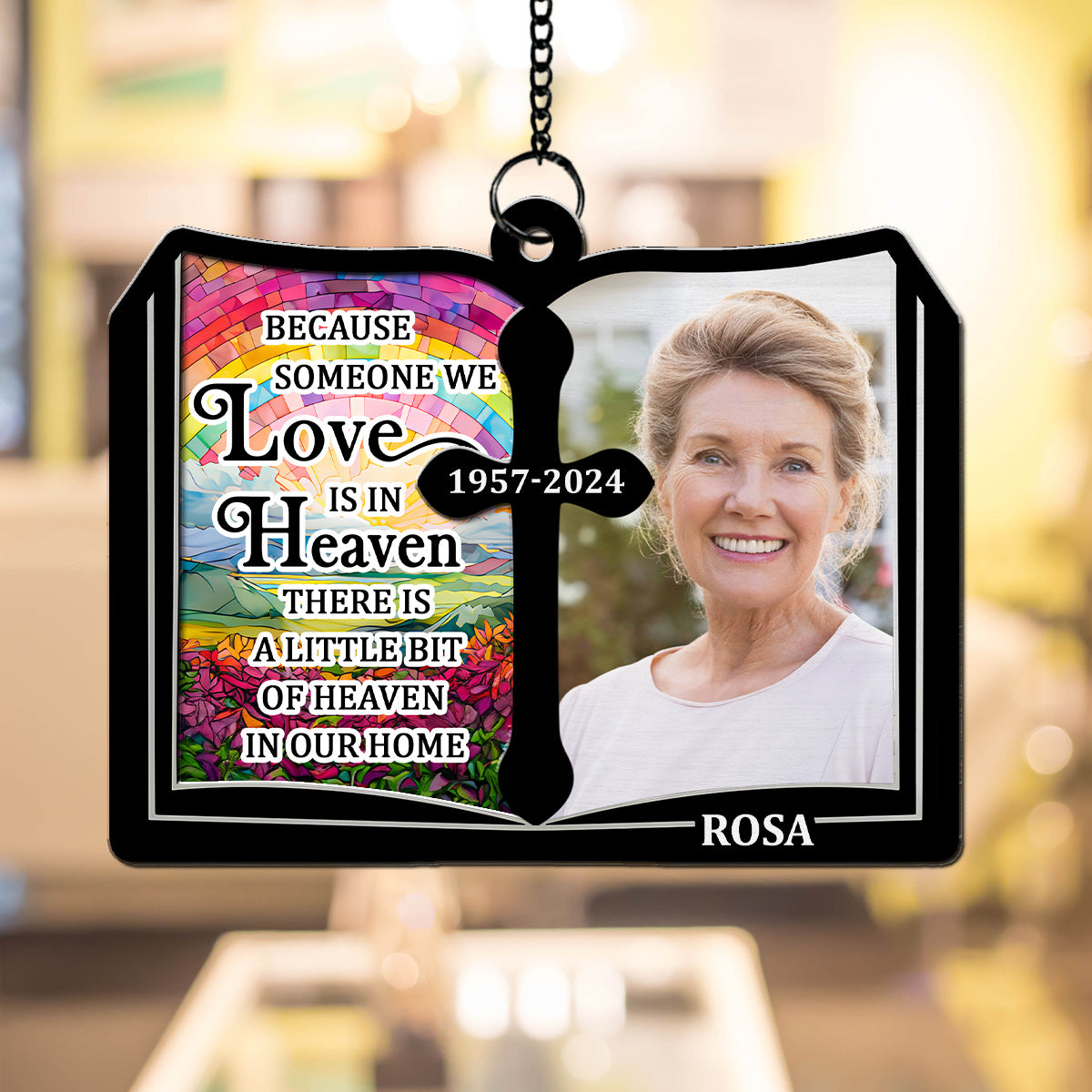 Custom Photo Memorial Hanging Decor, Remembrance Keepsake • Even Though You Flew Away - Personalized Suncatcher